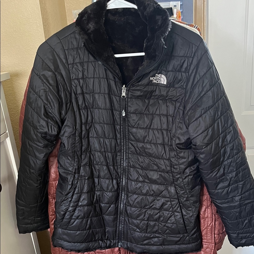 The North Face Black Quilted Jacket with Fur Collar